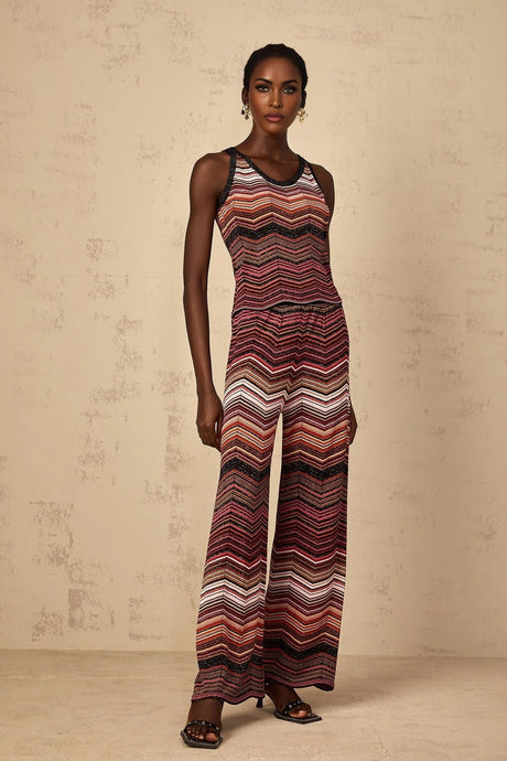 Charlee Top & Trousers Set with Chevron Pattern in Red
