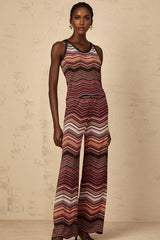 Charlee Top & Trousers Set with Chevron Pattern in Red