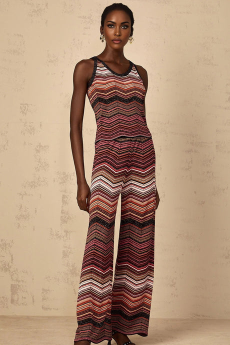 Charlee Top & Trousers Set with Chevron Pattern in Red