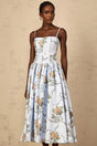 Charleigh Midi Dress Blue Floral Print Square Neck Sleeveless Slit
