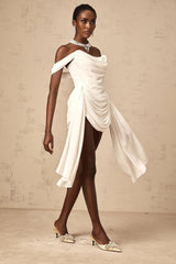 Charleigh Mini Dress White Ribbon Ruched Layered