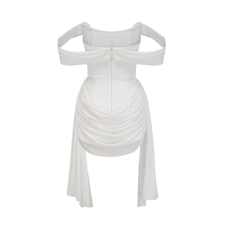 Charleigh Mini Dress White Ribbon Ruched Layered