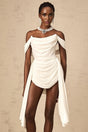 Charleigh Mini Dress White Ribbon Ruched Layered