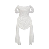 Charleigh Mini Dress White Ribbon Ruched Layered