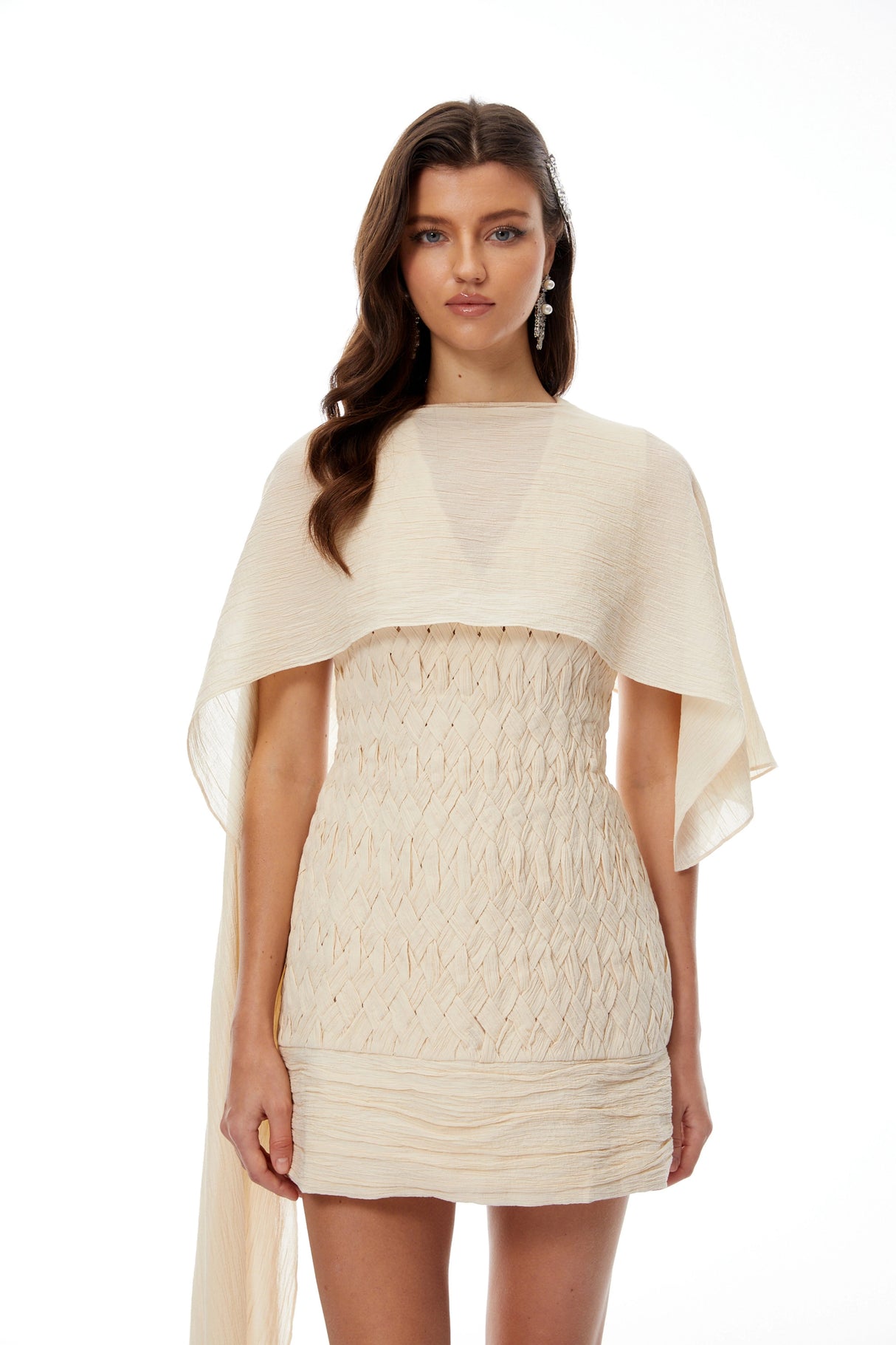 Charlie Neutral Asymmetrical Cape  Braided Dress Set