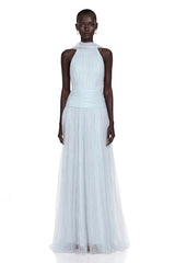Charlotte Baby Blue Halterneck Lace Maxi Dress with Cape