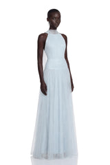 Charlotte Baby Blue Halterneck Lace Maxi Dress with Cape