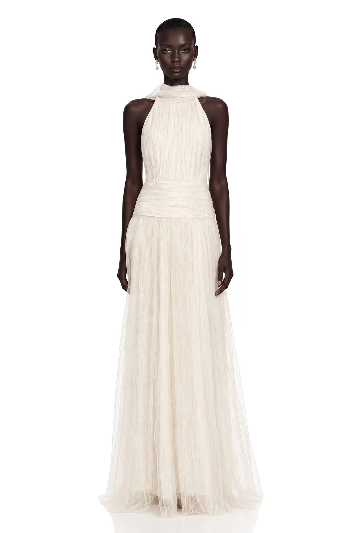 Charlotte Ivory Halterneck Lace Maxi Dress with Cape