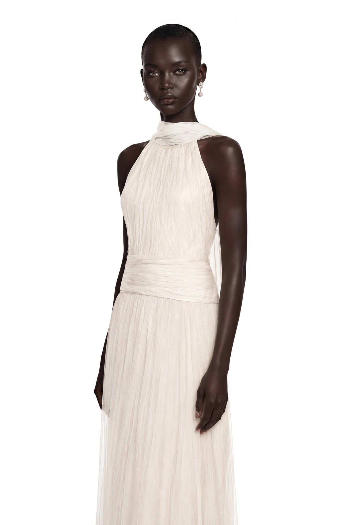 Charlotte Ivory Halterneck Lace Maxi Dress with Cape