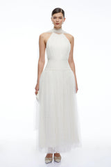 Charlotte Ivory Halterneck Lace Maxi Dress with Cape