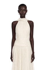 Charlotte Ivory Halterneck Lace Maxi Dress with Cape