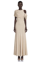 Charlotte Khaki Draped Asymmetrical Maxi Dress