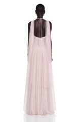 Charlotte Pink Halterneck Lace Maxi Dress with Cape