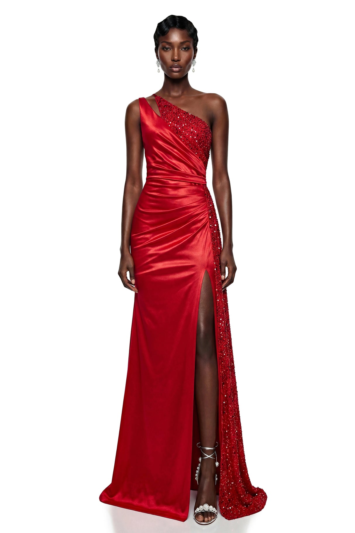 Charlotte Red Sequin One Shoulder Maxi Dress