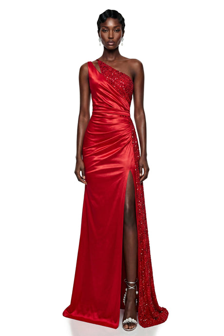 Charlotte Red Sequin One Shoulder Maxi Dress
