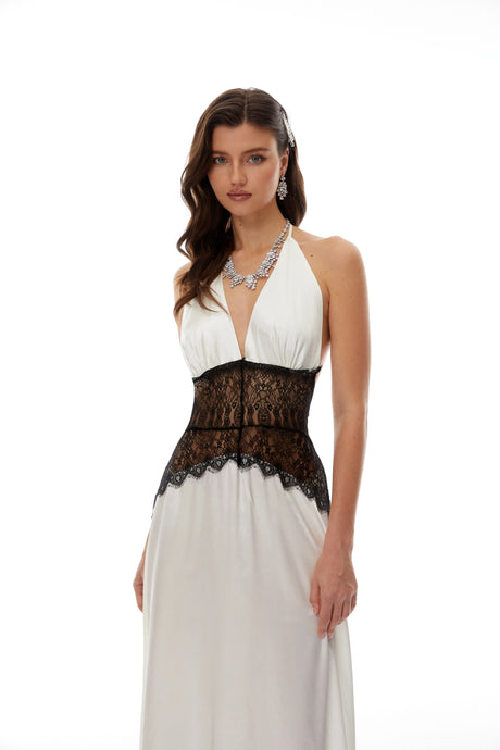 Charlotte White Lace Panel Maxi Dress
