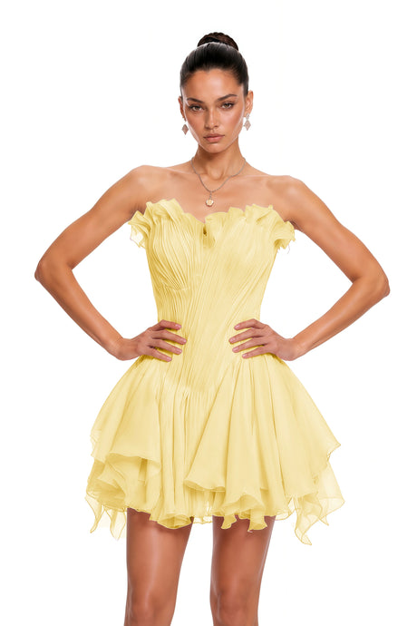 Charlotte Yellow Off Shoulder Ruffled Mini Dress