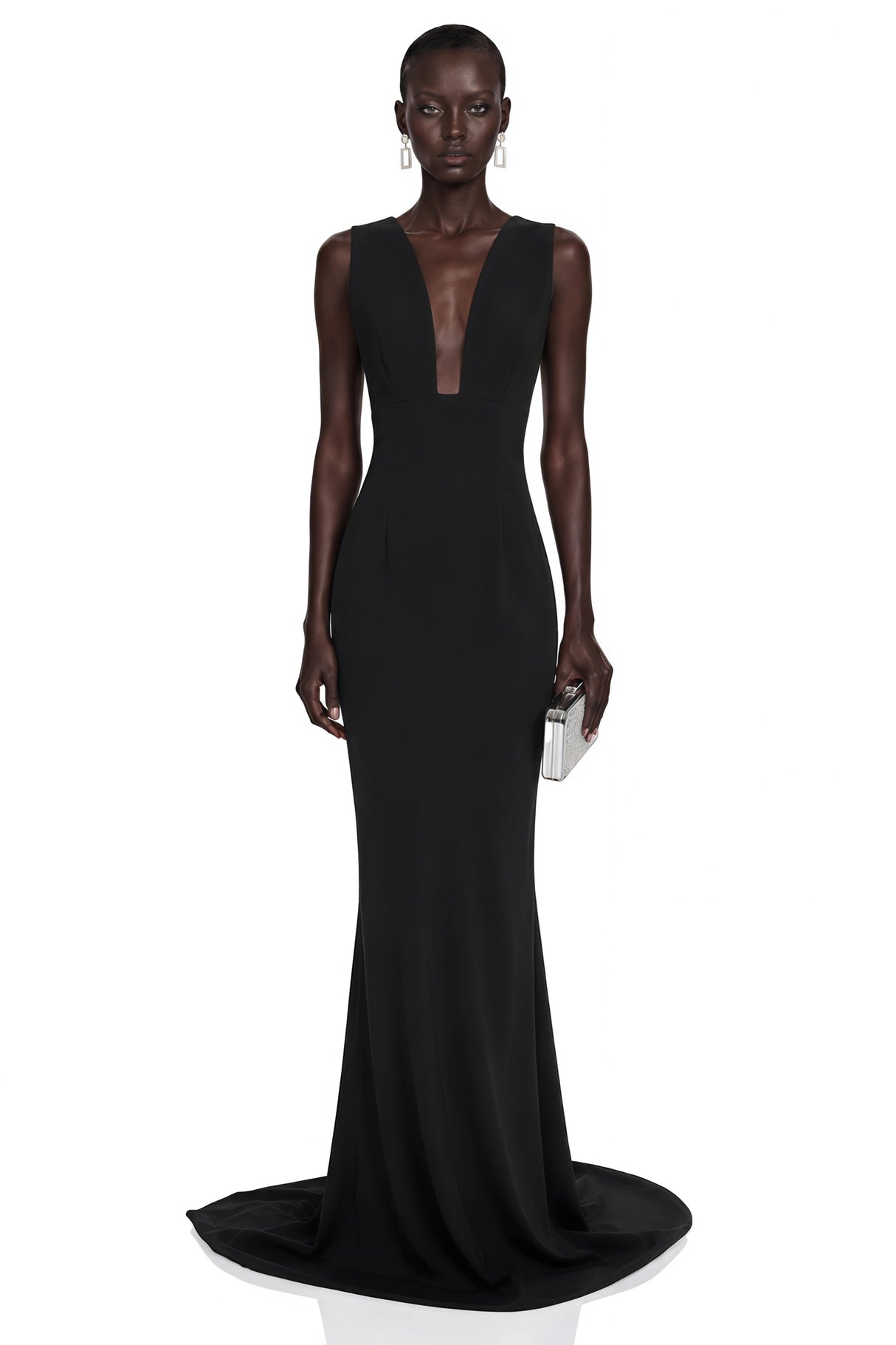 Cherish Black UNeck Ruched Maxi Dress