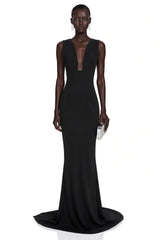 Cherish Black UNeck Ruched Maxi Dress