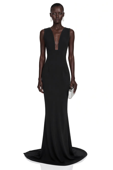 Cherish Black UNeck Ruched Maxi Dress