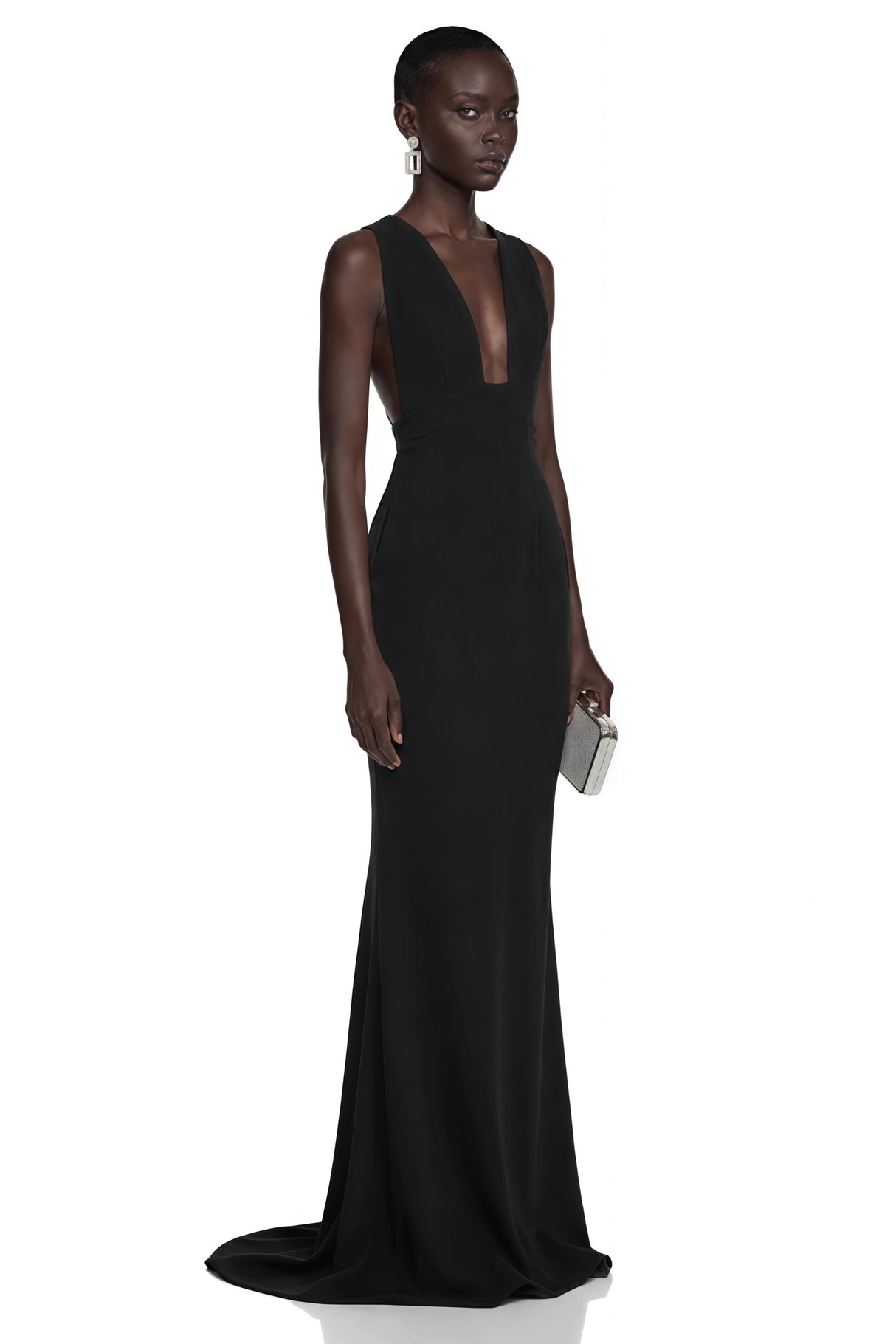 Cherish Black UNeck Ruched Maxi Dress