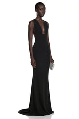 Cherish Black UNeck Ruched Maxi Dress