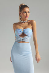 Cherish Blue Sequin Bodycon Dress with Cutout Detail and Strapless Neckline