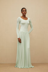 Cherish Maxi Dress - Mint Green - Long Sleeve - Open Back - Self - Tie