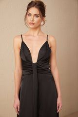 Cherish Maxi Dress - Sleeveless with Spaghetti Straps - Plunge V - Neck - Open Back - Front Slit Detail