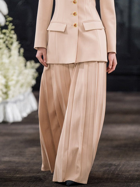 Cherish Maxi Skirt - High - Waisted Fit - Refined Pleated Structure - Flowing Silhouette - Versatile For Formal, Casual, And Workwear