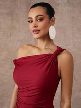 Cherish Mini Dress - Asymmetrical Neck - Elegant Ruched Zipper - Bodycon - Slim Fit