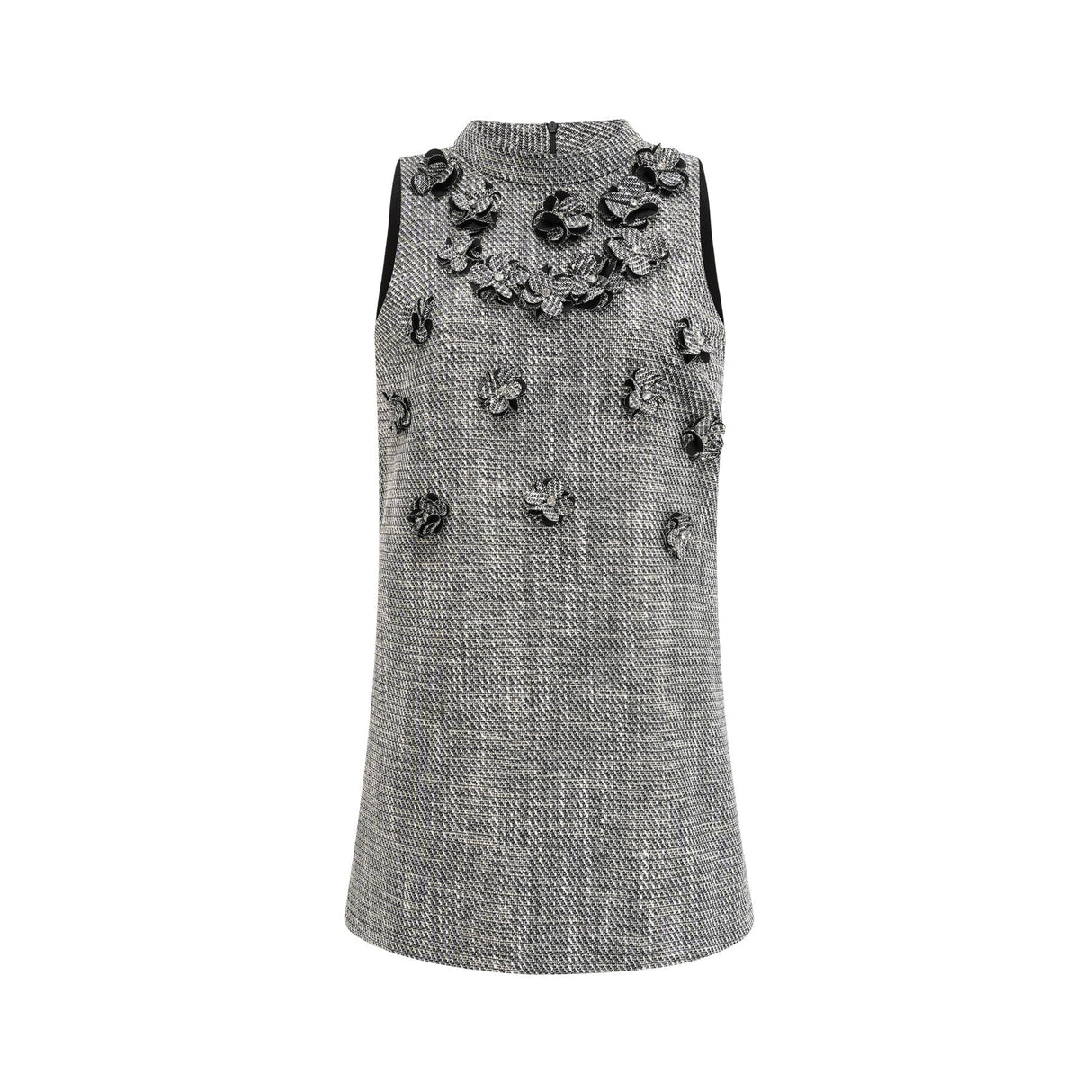 Cherish Mini Dress - Crew Neck - Sleeveless - Faux - Flower Detailing - A - Line Silhouette