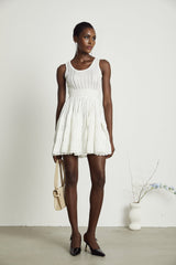 Cherish Mini Dress - U - neck - Sleeveless - Cut - out & Pleated Detailing - Flared Skirt