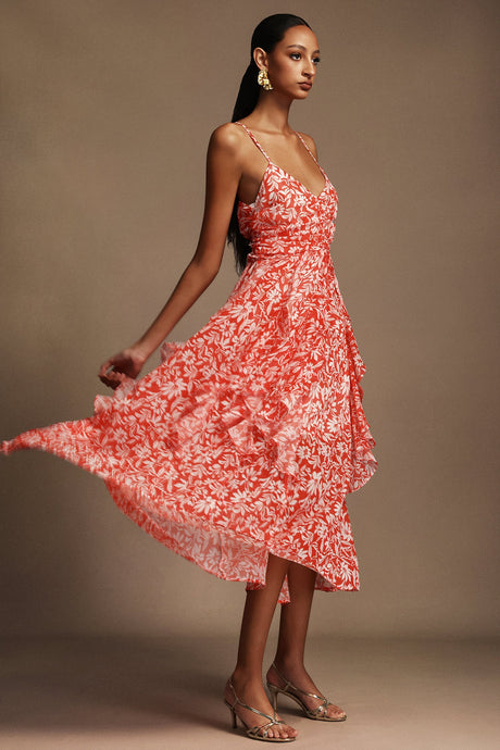 Cherish Red Floral Halter Midi Dress