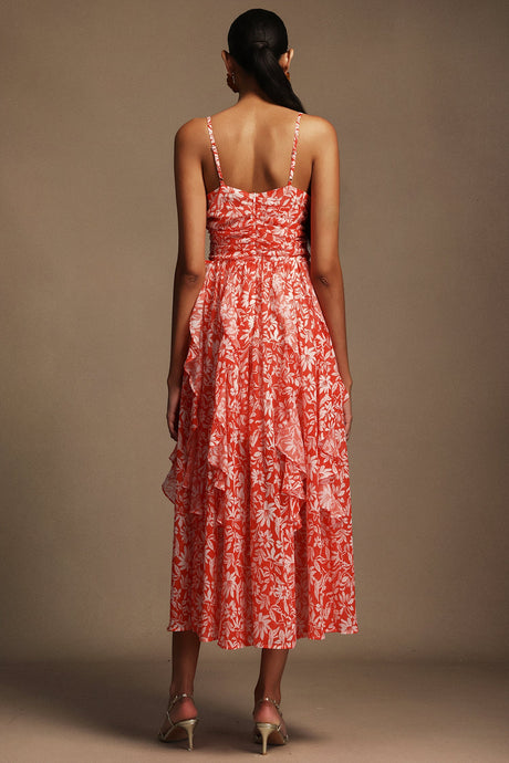 Cherish Red Floral Halter Midi Dress