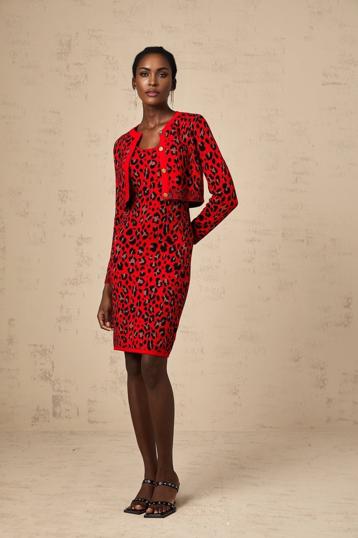 Cheyenne Cardigan - Leopard Pattern - Lurex Detailing - Front Button Fastening