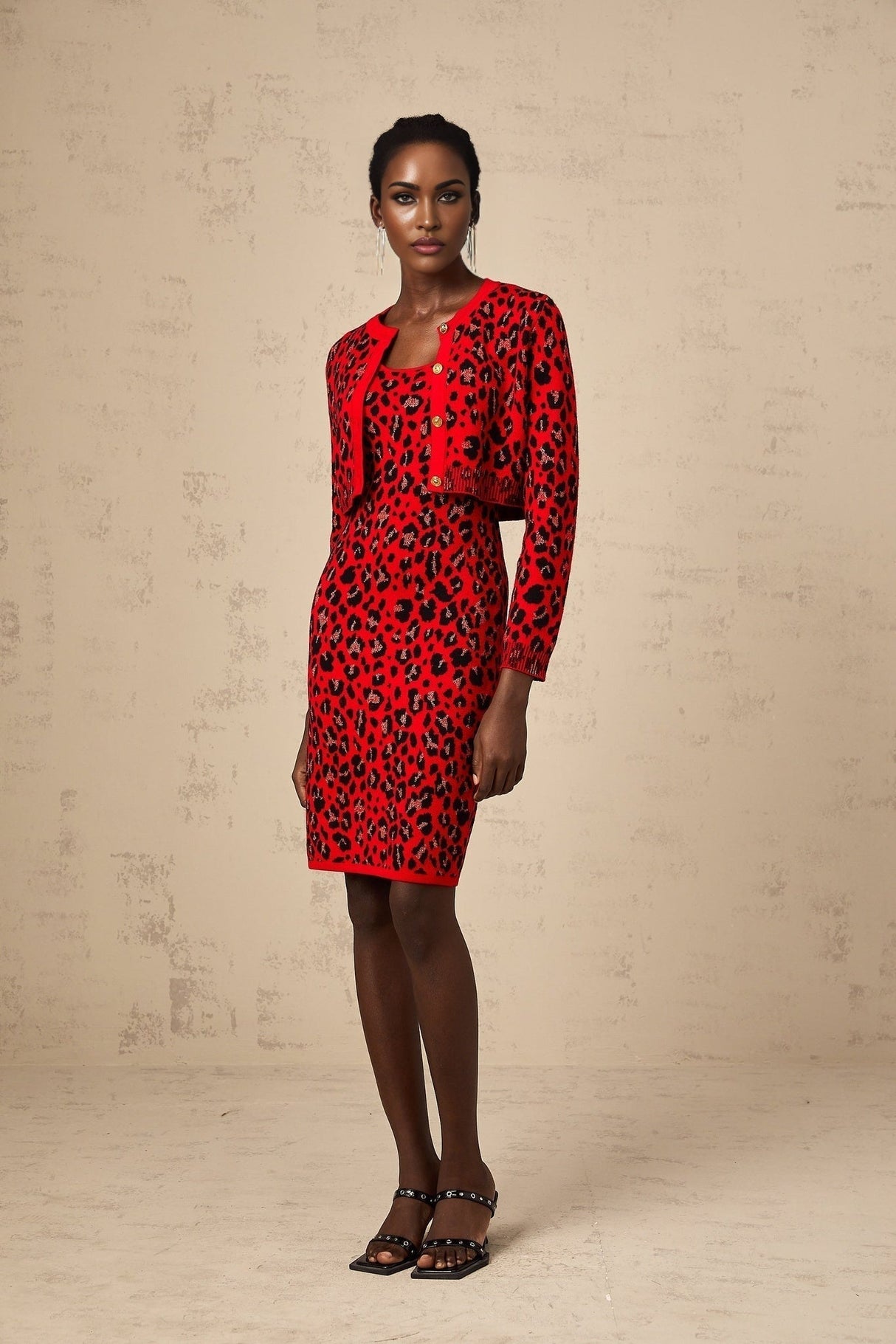 Cheyenne Cardigan - Leopard Pattern - Lurex Detailing - Front Button Fastening