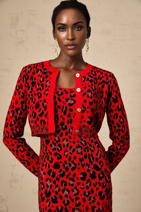 Cheyenne Cardigan - Leopard Pattern - Lurex Detailing - Front Button Fastening