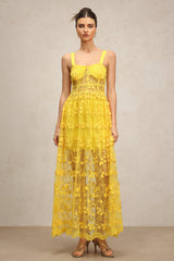 Cheyenne Yellow Lace Floral Dress for Women