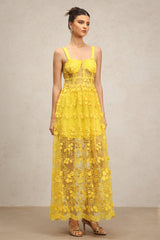 Cheyenne Yellow Lace Floral Dress for Women Garden Party Evening Outfit