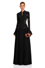 Chiara Black Lace Panel Pleated Midi Dress