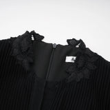 Chiara Black Lace Panel Pleated Midi Dress