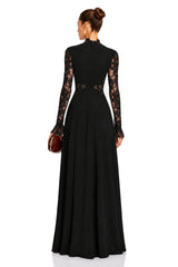 Chiara Black Lace Panel Pleated Midi Dress
