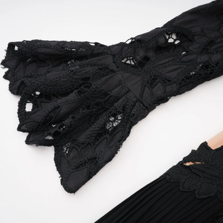 Chiara Black Lace Panel Pleated Midi Dress