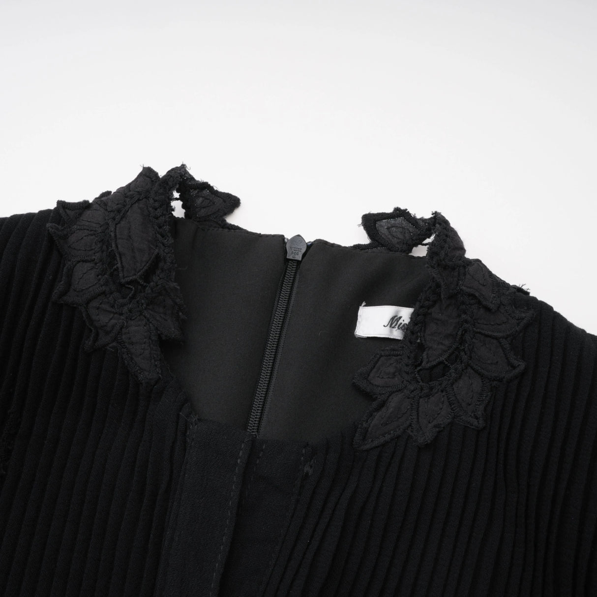 Chiara Black Lace Panel Pleated Midi Dress