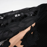 Chiara Black Lace Panel Pleated Midi Dress