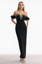 Chiara Black Off-Shoulder Rhinestone Detail Maxi Dress