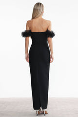 Chiara Black Rhinestone Off-Shoulder Maxi Dress