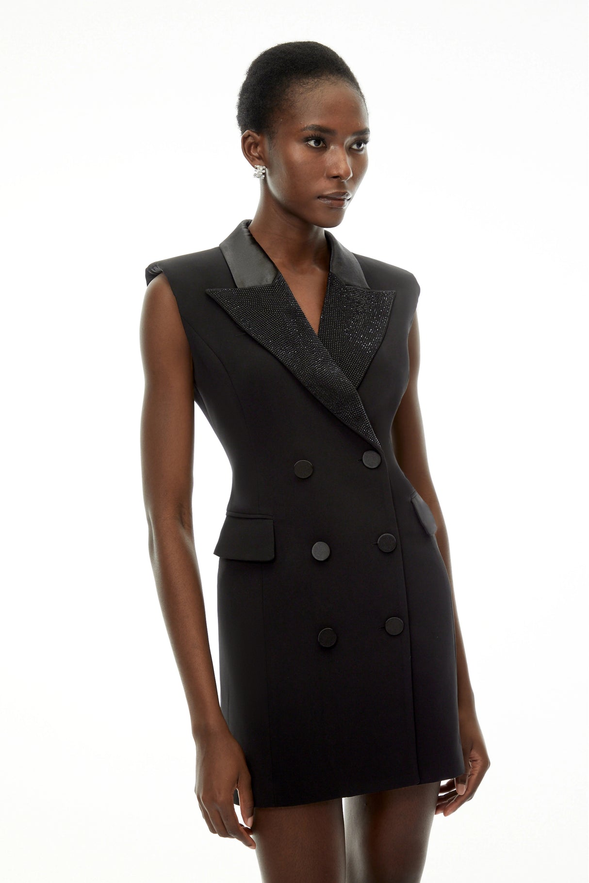 Chiara Black Sequin Blazer Dress with Lapel Collar