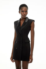 Chiara Black Sequin Blazer Dress with Lapel Collar